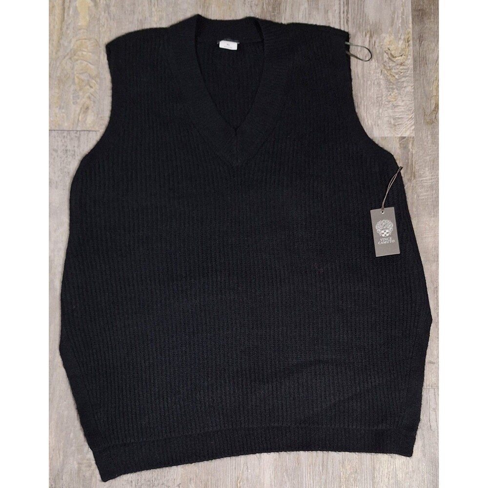 NWT Vince Camuto Women's Oversized Knit V-Neck Sweater Vest Black XL Thick Rib